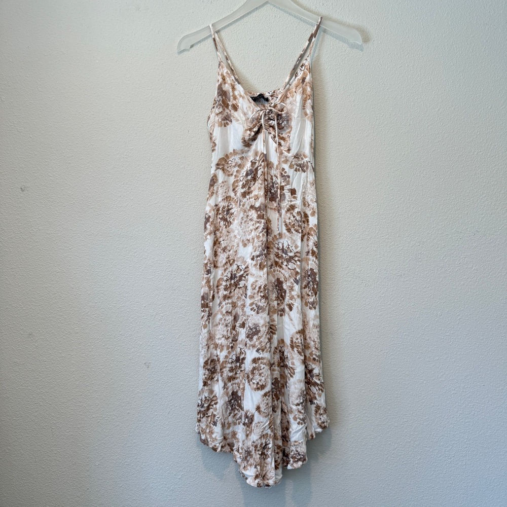 Final Touch Brown White Tie Dye Floral Midi Dress Smocked Back Small Sleeveless